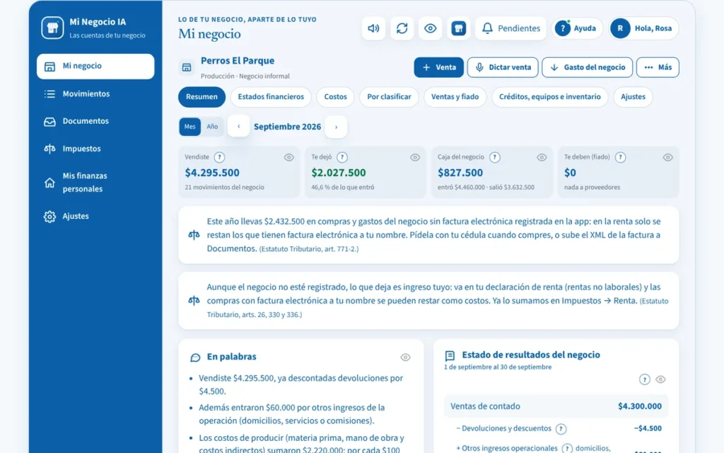 Mi Negocio IA: lo del negocio, aparte de lo tuyo (datos de ejemplo)